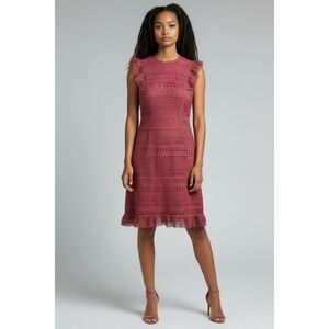 J.Crew Women Dusty Rose Lace Flutter Cap Sleeve Ruffle Hem Sheath Dress Size 8